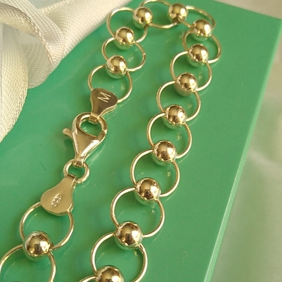 Vintage Italian Sterling Silver Link + Bead Bracelet, 7" - Picture 3 of 7